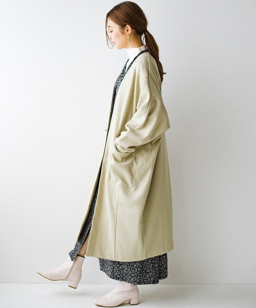 haco!（ハコ）の「パッと羽織るだけできちんと見えと今っぽオシャレを叶えてくれる！便利なオーバーサイズカットソーコート（ノーカラーコート・レディース・ネイビー/ライトカーキ・1/2）」の6枚目の写真