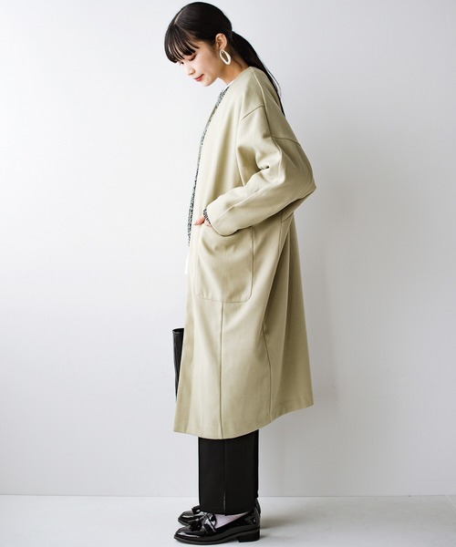 haco!（ハコ）の「パッと羽織るだけできちんと見えと今っぽオシャレを叶えてくれる！便利なオーバーサイズカットソーコート（ノーカラーコート・レディース・ネイビー/ライトカーキ・1/2）」の12枚目の写真