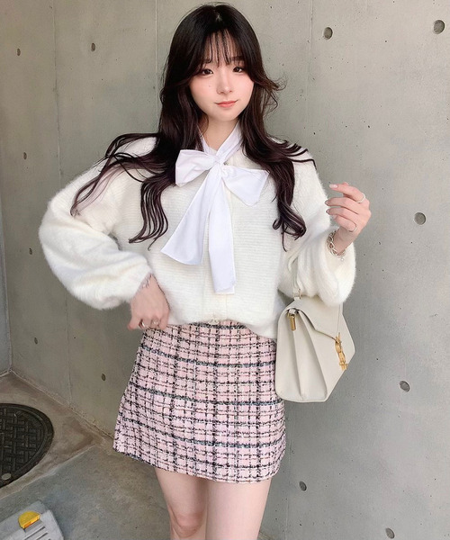 titty&Co. PETIT by poyo(ティティーアンドコープティバイポヨ)の「【titty&Co.PETIT by POYO】ラメツイードチェックミニスカート(スカート・レディース・ピンク/グリーン・SMALL/MEDIUM)」の11枚目の写真