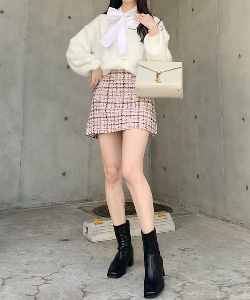 titty&Co. PETIT by poyo(ティティーアンドコープティバイポヨ)の「【titty&Co.PETIT by POYO】ラメツイードチェックミニスカート(スカート・レディース・ピンク/グリーン・SMALL/MEDIUM)」の6枚目の写真