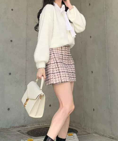 titty&Co. PETIT by poyo(ティティーアンドコープティバイポヨ)の「【titty&Co.PETIT by POYO】ラメツイードチェックミニスカート(スカート・レディース・ピンク/グリーン・SMALL/MEDIUM)」の8枚目の写真