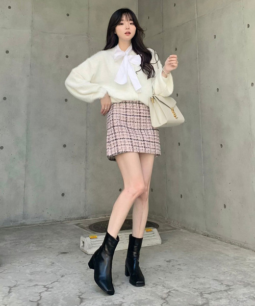 titty&Co. PETIT by poyo(ティティーアンドコープティバイポヨ)の「【titty&Co.PETIT by POYO】ラメツイードチェックミニスカート(スカート・レディース・ピンク/グリーン・SMALL/MEDIUM)」の7枚目の写真