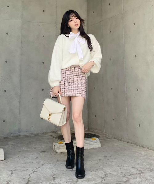 titty&Co. PETIT by poyo(ティティーアンドコープティバイポヨ)の「【titty&Co.PETIT by POYO】ラメツイードチェックミニスカート(スカート・レディース・ピンク/グリーン・SMALL/MEDIUM)」の3枚目の写真