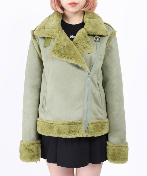 WC(ダブル シー)の「カラーフェイクムートンコート(ムートンコート・レディース・ブラック/グリーン・FREE)」の7枚目の写真