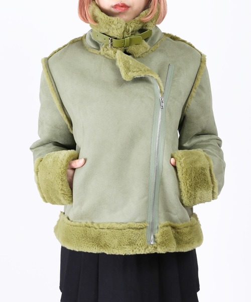 WC(ダブル シー)の「カラーフェイクムートンコート(ムートンコート・レディース・ブラック/グリーン・FREE)」の3枚目の写真