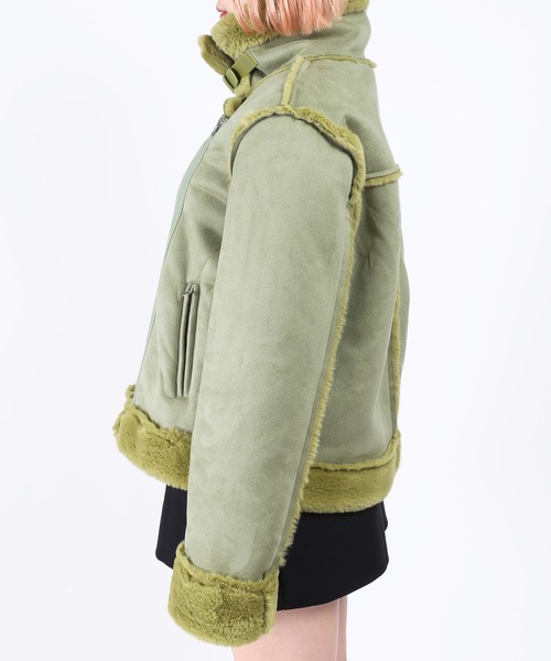 WC(ダブル シー)の「カラーフェイクムートンコート(ムートンコート・レディース・ブラック/グリーン・FREE)」の8枚目の写真