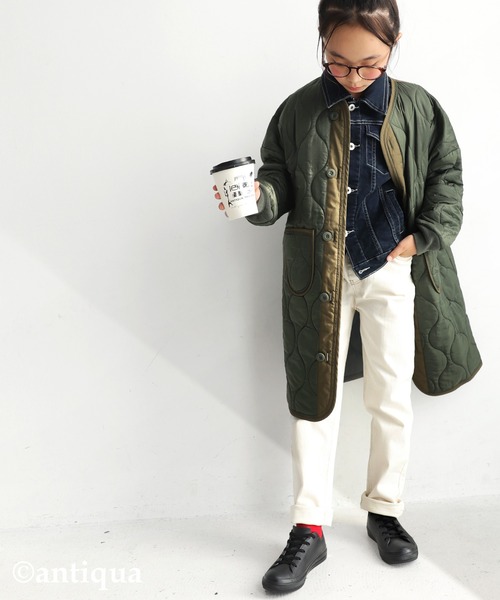 antiqua(アンティカ)の「キルティングライナーコート(ダウンジャケット/コート・キッズ・ブラック/カーキ・4/6)」の4枚目の写真