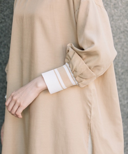 Munich(ミューニック)の「布帛×ニットリブパフスリーブリブトップス(シャツ/ブラウス・レディース・ホワイト/ブラック/ベージュ・FREE)」の14枚目の写真