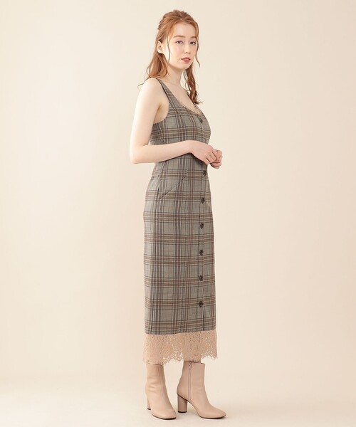 DEICY（デイシー）の「レースチェックジャンスカ（ジャンパースカート・レディース・ベージュ/ブラウン・1/0）」の15枚目の写真