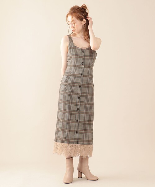 DEICY（デイシー）の「レースチェックジャンスカ（ジャンパースカート・レディース・ベージュ/ブラウン・1/0）」の20枚目の写真