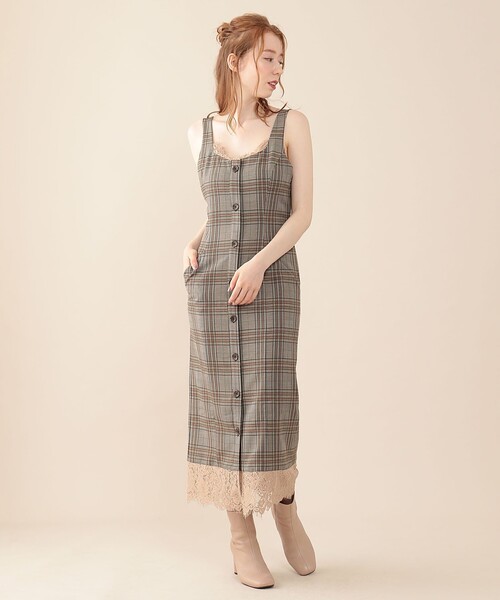 DEICY（デイシー）の「レースチェックジャンスカ（ジャンパースカート・レディース・ベージュ/ブラウン・1/0）」の8枚目の写真