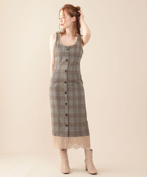 DEICY（デイシー）の「レースチェックジャンスカ（ジャンパースカート・レディース・ベージュ/ブラウン・1/0）」の5枚目の写真