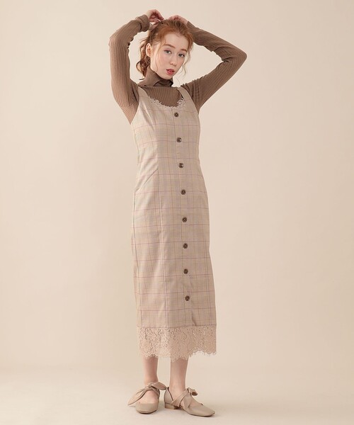 DEICY（デイシー）の「レースチェックジャンスカ（ジャンパースカート・レディース・ベージュ/ブラウン・1/0）」の13枚目の写真