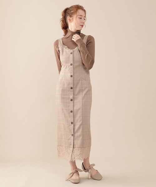 DEICY（デイシー）の「レースチェックジャンスカ（ジャンパースカート・レディース・ベージュ/ブラウン・1/0）」の16枚目の写真