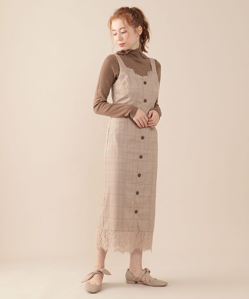 DEICY（デイシー）の「レースチェックジャンスカ（ジャンパースカート・レディース・ベージュ/ブラウン・1/0）」の9枚目の写真