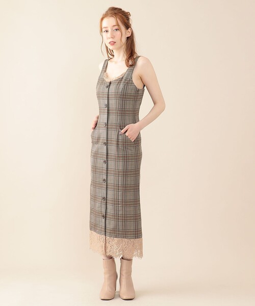 DEICY（デイシー）の「レースチェックジャンスカ（ジャンパースカート・レディース・ベージュ/ブラウン・1/0）」の12枚目の写真