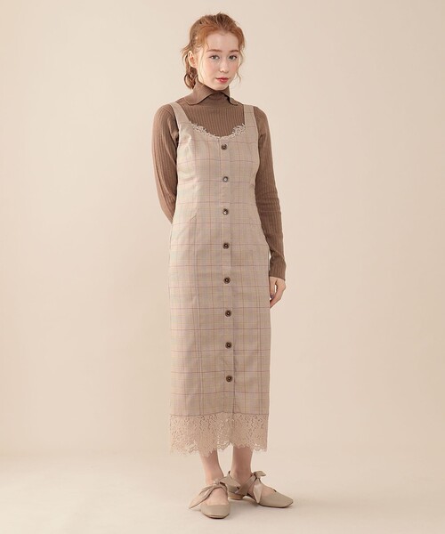DEICY（デイシー）の「レースチェックジャンスカ（ジャンパースカート・レディース・ベージュ/ブラウン・1/0）」の6枚目の写真