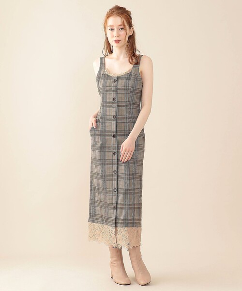 DEICY（デイシー）の「レースチェックジャンスカ（ジャンパースカート・レディース・ベージュ/ブラウン・1/0）」の4枚目の写真