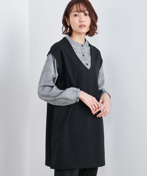DECOY SINCE 1981(デコイシンスイチキュウハチイチ)の「レイヤード風ドッキングチュニック(Tシャツ/カットソー・レディース・グレー/ブラウン・L/LL/M)」の1枚目の写真