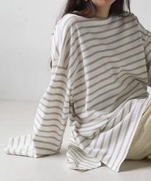Bab（バブ）の「ビックシルエットボーダー袖ボリュームトップス（Tシャツ/カットソー）」