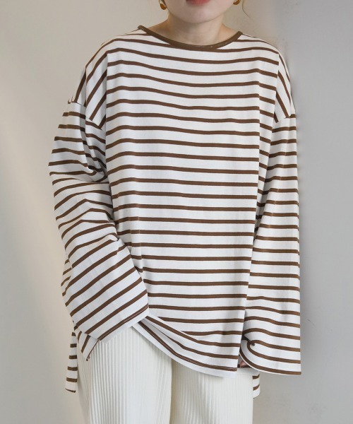 Bab（バブ）の「ビックシルエットボーダー袖ボリュームトップス（Tシャツ/カットソー・レディース・ブルー/ライトグリーン/ネイビー/ピンク/ブラウン・FREE）」の9枚目の写真