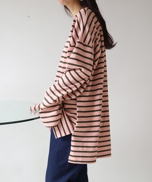 Bab（バブ）の「ビックシルエットボーダー袖ボリュームトップス（Tシャツ/カットソー・レディース・ブルー/ライトグリーン/ネイビー/ピンク/ブラウン・FREE）」の13枚目の写真