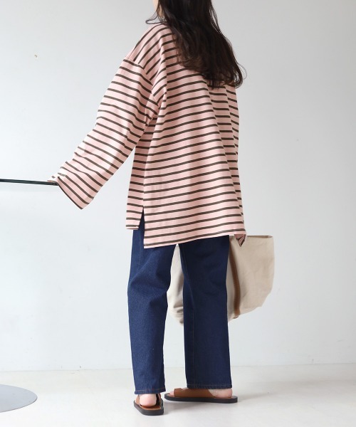 Bab（バブ）の「ビックシルエットボーダー袖ボリュームトップス（Tシャツ/カットソー・レディース・ブルー/ライトグリーン/ネイビー/ピンク/ブラウン・FREE）」の15枚目の写真