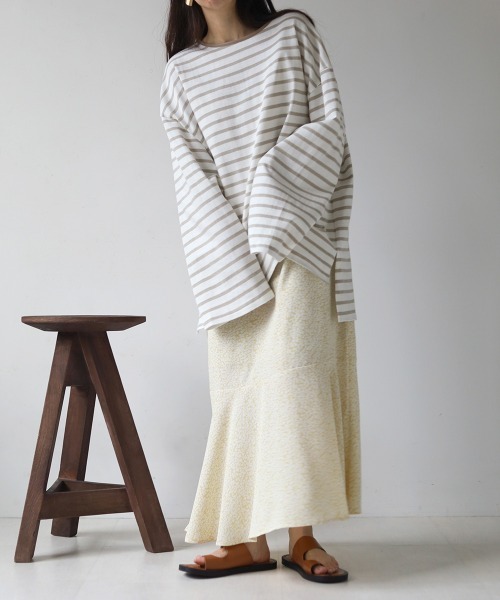 Bab（バブ）の「ビックシルエットボーダー袖ボリュームトップス（Tシャツ/カットソー・レディース・ブルー/ライトグリーン/ネイビー/ピンク/ブラウン・FREE）」の21枚目の写真