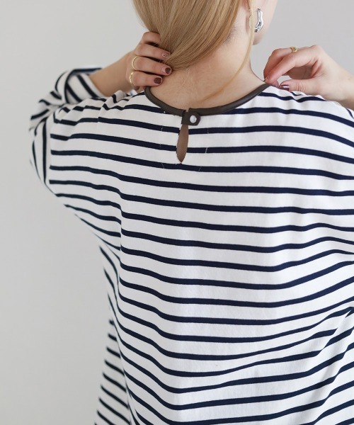 Bab（バブ）の「ビックシルエットボーダー袖ボリュームトップス（Tシャツ/カットソー・レディース・ブルー/ライトグリーン/ネイビー/ピンク/ブラウン・FREE）」の18枚目の写真