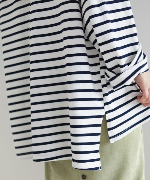 Bab（バブ）の「ビックシルエットボーダー袖ボリュームトップス（Tシャツ/カットソー・レディース・ブルー/ライトグリーン/ネイビー/ピンク/ブラウン・FREE）」の19枚目の写真