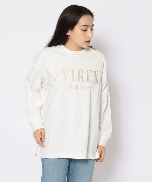 AVIREX（アヴィレックス）の「FINE COLOR SCHEME　EMBROIDERY　TOPS/ ファインカラースキーム刺繍トップス（Tシャツ/カットソー・レディース・グリーン/オフホワイト/ブラック・FREE）」の2枚目の写真