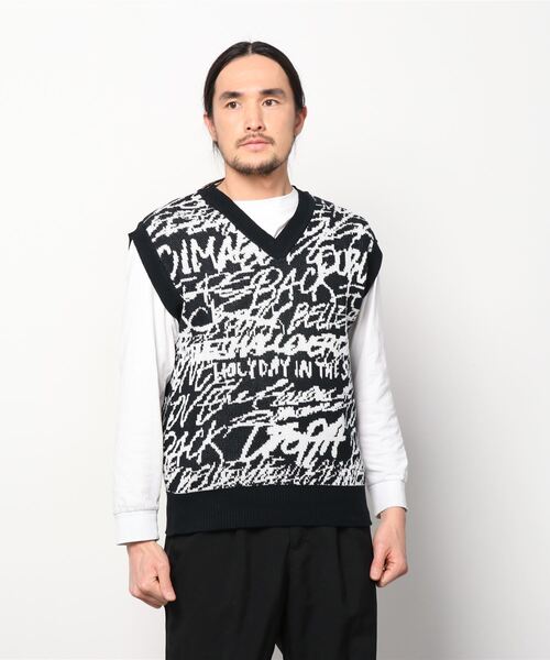 MYne(マイン)の「【MYne】Rakugaki Knit Vest(ニット/セーター・メンズ・ブラック/パープル・M/L)」の3枚目の写真