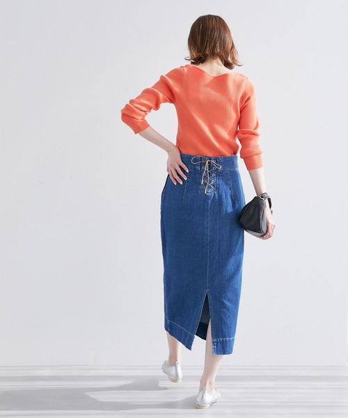 ROPE' PICNIC(ロペピクニック)の「【お仕事にも】バックレースアップアイラインスカート(デニムスカート・レディース・ネイビー/ブルー系その他3・36/38/40)」の14枚目の写真