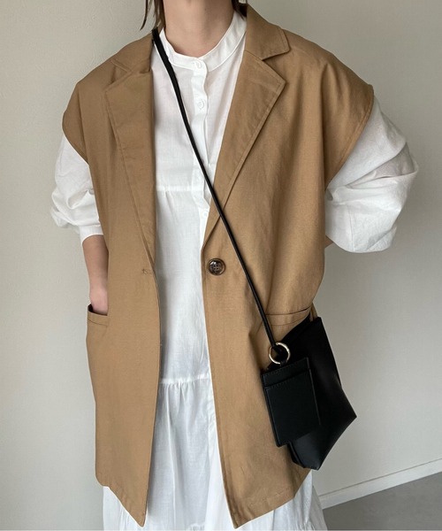 y/m by misato（イムバイミサト）の「リネンライクテーラードベスト（ベスト・レディース・ブラック/キャメル・FREE）」の12枚目の写真