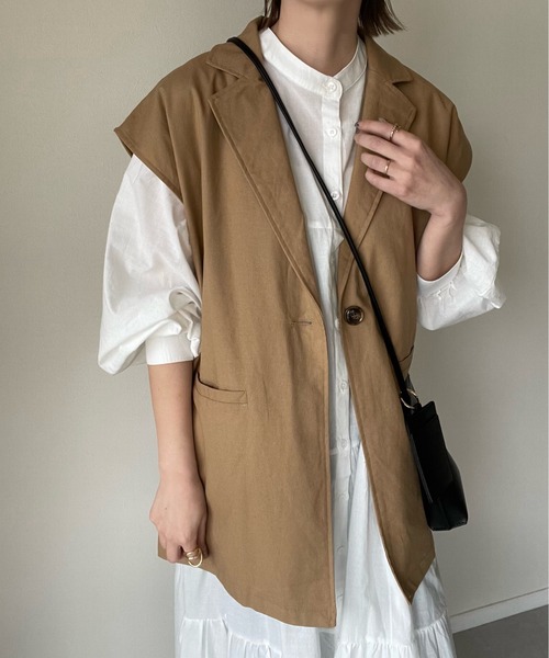 y/m by misato（イムバイミサト）の「リネンライクテーラードベスト（ベスト・レディース・ブラック/キャメル・FREE）」の13枚目の写真