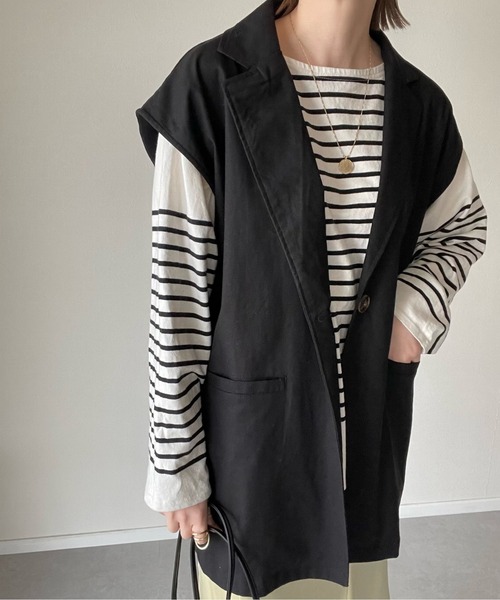 y/m by misato（イムバイミサト）の「リネンライクテーラードベスト（ベスト・レディース・ブラック/キャメル・FREE）」の6枚目の写真