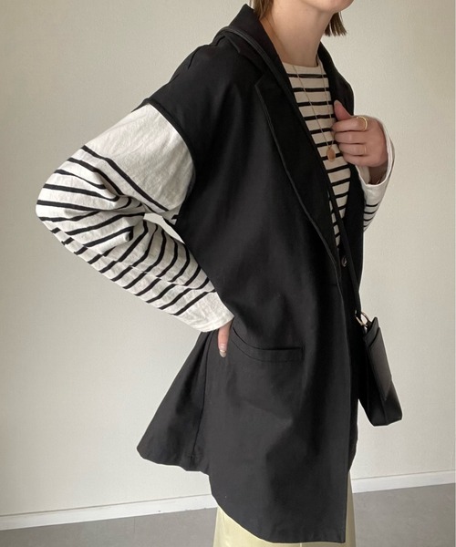 y/m by misato（イムバイミサト）の「リネンライクテーラードベスト（ベスト・レディース・ブラック/キャメル・FREE）」の8枚目の写真