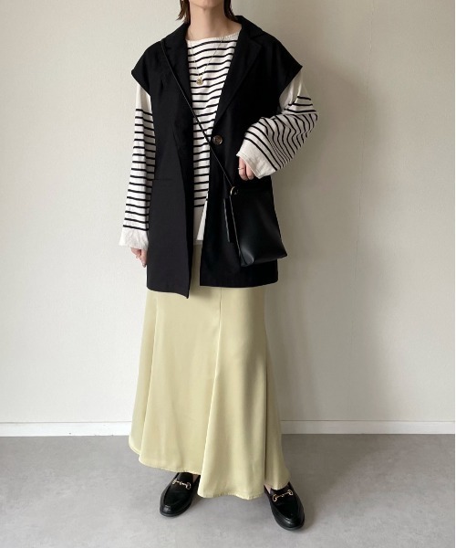 y/m by misato（イムバイミサト）の「リネンライクテーラードベスト（ベスト・レディース・ブラック/キャメル・FREE）」の7枚目の写真