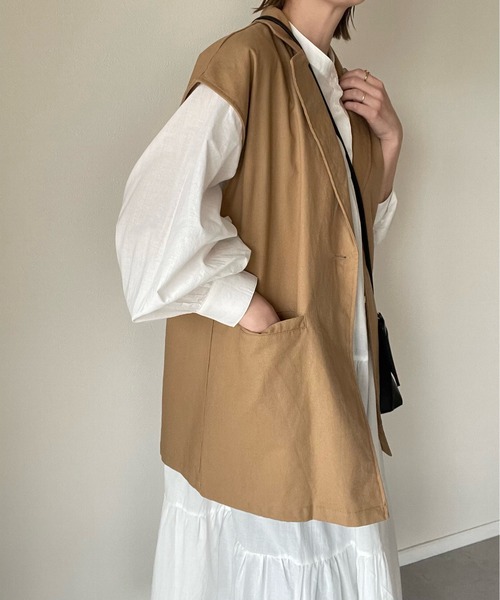 y/m by misato（イムバイミサト）の「リネンライクテーラードベスト（ベスト・レディース・ブラック/キャメル・FREE）」の3枚目の写真