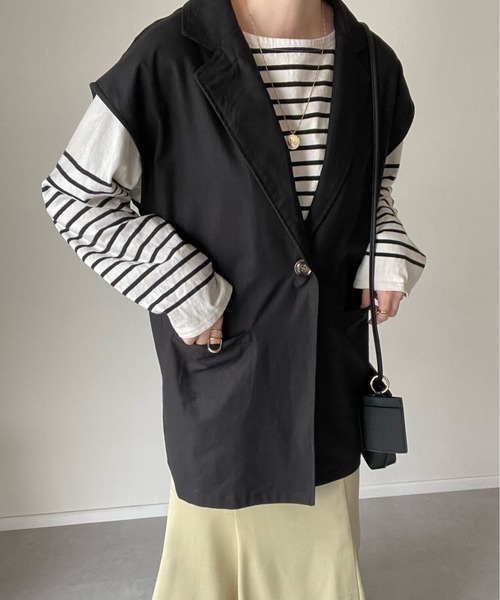 y/m by misato（イムバイミサト）の「リネンライクテーラードベスト（ベスト・レディース・ブラック/キャメル・FREE）」の17枚目の写真