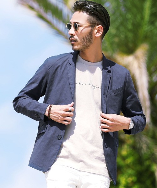 roshell（ロシェル）の「綿麻ストレッチテーラードジャケット サマージャケット（テーラードジャケット・メンズ・ブラック/ネイビー/カーキ/グレー系その他/ライトベージュ・MEDIUM/LARGE/X-LARGE）」の5枚目の写真