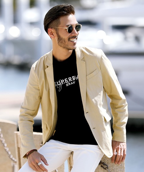 roshell（ロシェル）の「綿麻ストレッチテーラードジャケット サマージャケット（テーラードジャケット・メンズ・ブラック/ネイビー/カーキ/グレー系その他/ライトベージュ・MEDIUM/LARGE/X-LARGE）」の4枚目の写真