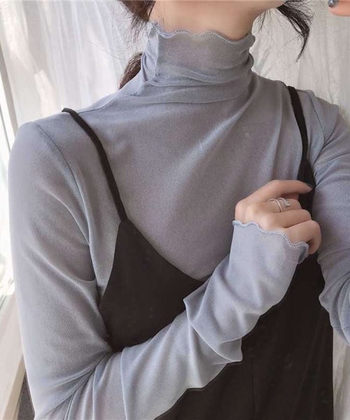 STYLEBLOCK（スタイルブロック）の「シアータートルネックトップス（Tシャツ/カットソー・レディース・ホワイト/ブラック/グレー/ベージュ系その他・FREE）」の3枚目の写真