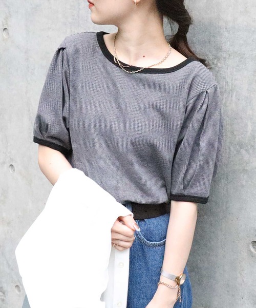 HONEYSUCKLE ROSE(ハニーサックルローズ)の「【HONEYSUCKLE ROSE】パフスリーブボーダーT(Tシャツ/カットソー・レディース・ブラック/ブラウン/イエロー・M/L)」の2枚目の写真