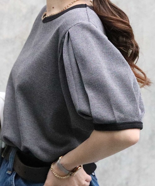 HONEYSUCKLE ROSE(ハニーサックルローズ)の「【HONEYSUCKLE ROSE】パフスリーブボーダーT(Tシャツ/カットソー・レディース・ブラック/ブラウン/イエロー・M/L)」の8枚目の写真