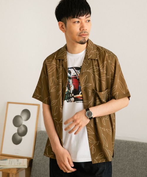 ITEMS URBANRESEARCH（アイテムズ アーバンリサーチ）の「リーフプリント オープンカラー半袖シャツ（シャツ/ブラウス・メンズ・ベージュ/ネイビー/グリーン・MEDIUM/LARGE）」の19枚目の写真