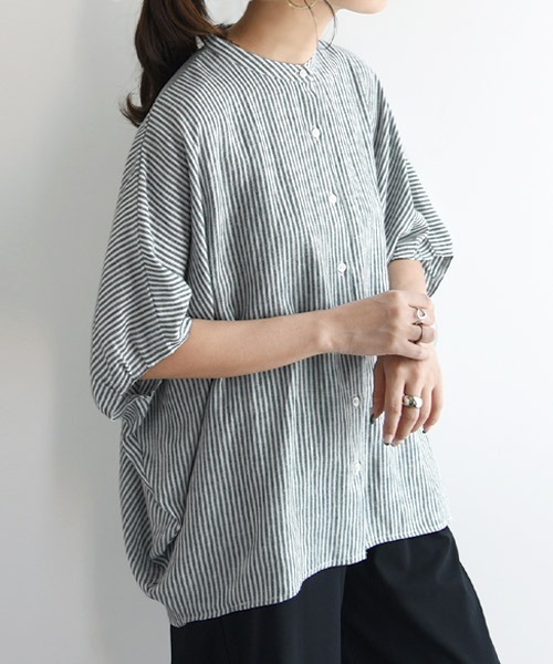 and it_(アンドイット)の「バンドカラードルマンブラウス(シャツ/ブラウス・レディース・アイボリー/ストライプ/チェック・M-L)」の11枚目の写真