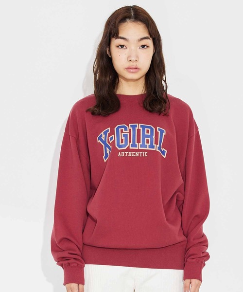 X-girl（エックスガール）の「COLLEGE LOGO CREW SWEAT TOP（スウェット・レディース・ネイビー/バーガンディー/チャコール・S/M/L/XL）」の14枚目の写真