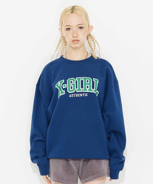 X-girl（エックスガール）の「COLLEGE LOGO CREW SWEAT TOP（スウェット・レディース・ネイビー/バーガンディー/チャコール・S/M/L/XL）」の12枚目の写真