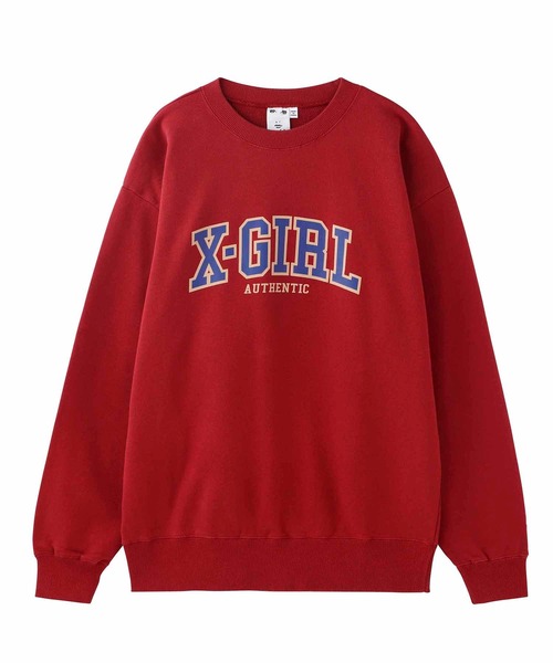 X-girl（エックスガール）の「COLLEGE LOGO CREW SWEAT TOP（スウェット・レディース・ネイビー/バーガンディー/チャコール・S/M/L/XL）」の9枚目の写真